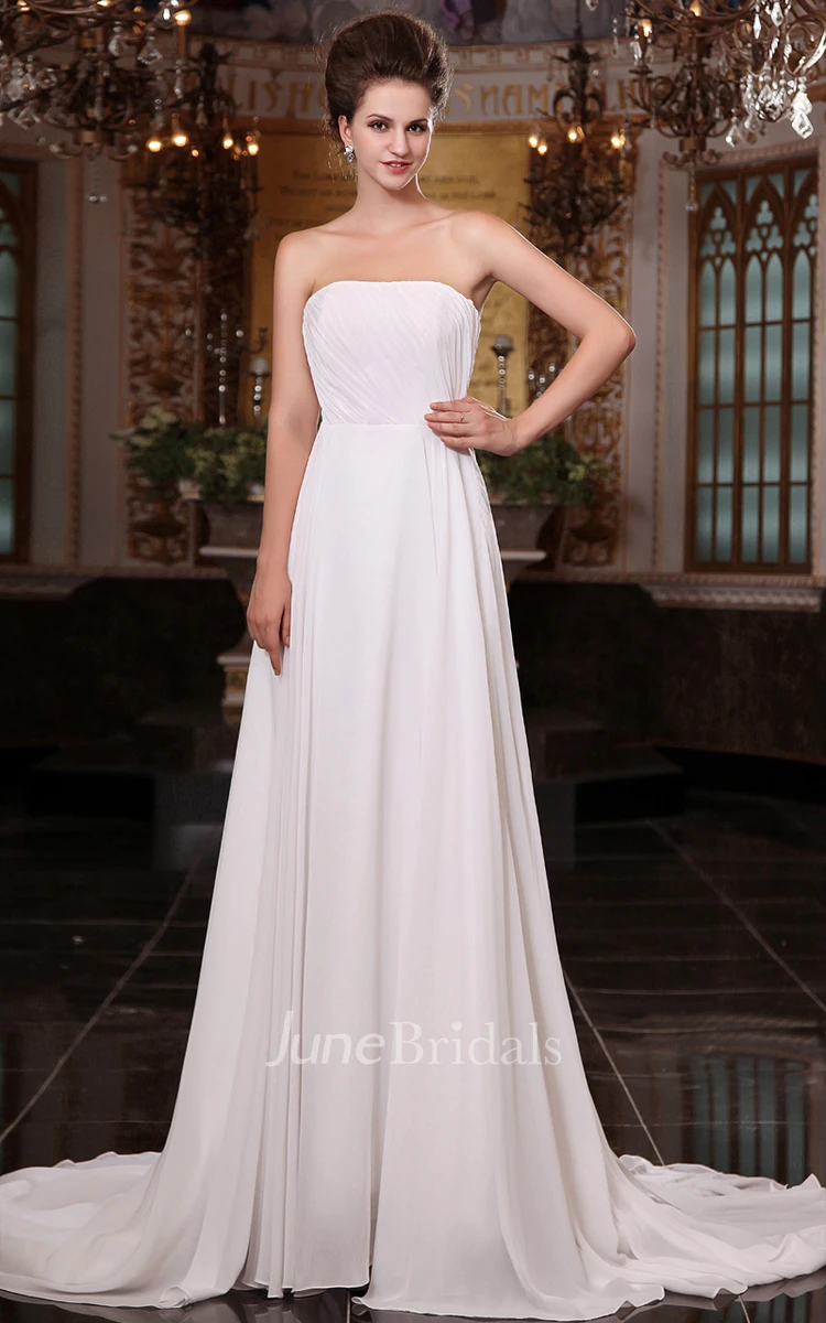 Flaterring Chiffon Empire Gown With Pleating And Sweep Train