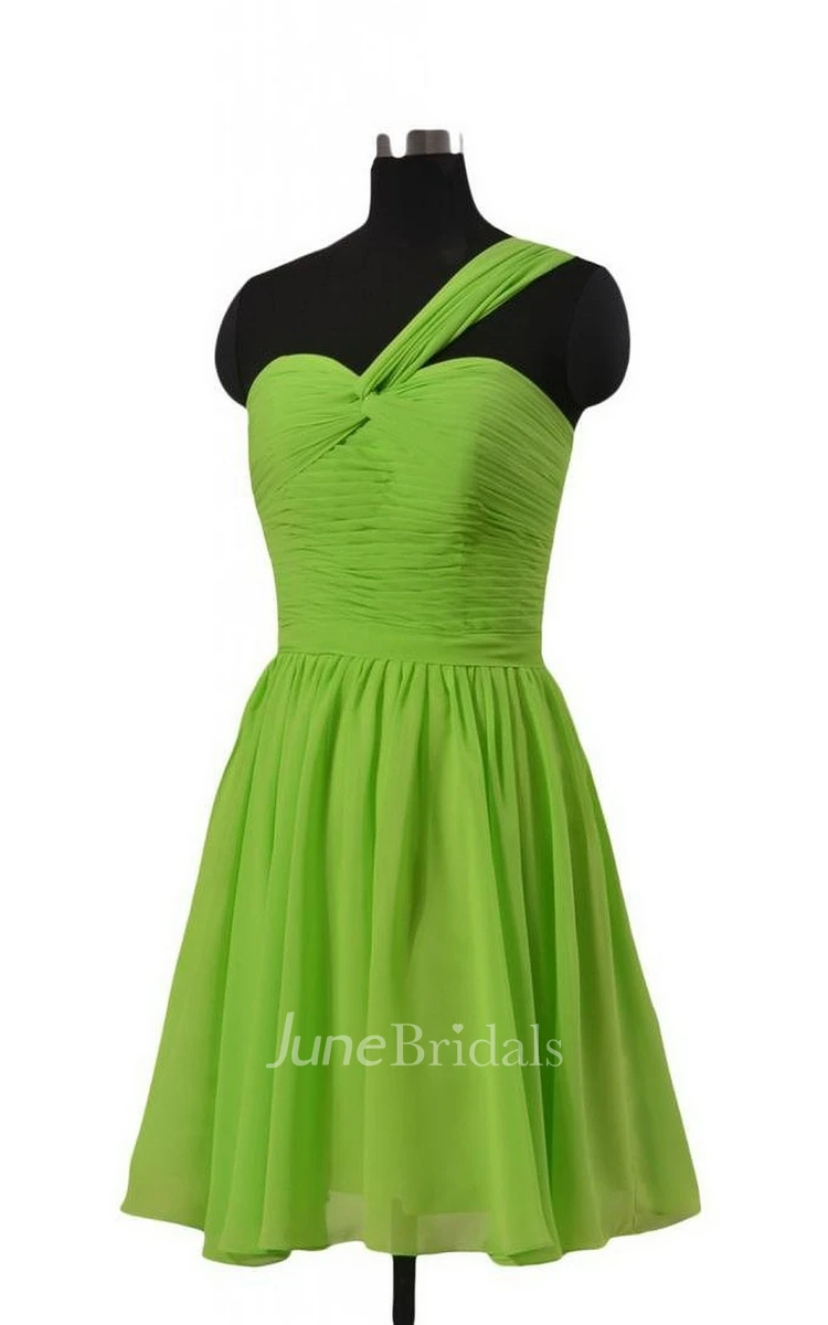 One-shoulder Mini Chiffon Dress With Ruched Bodice