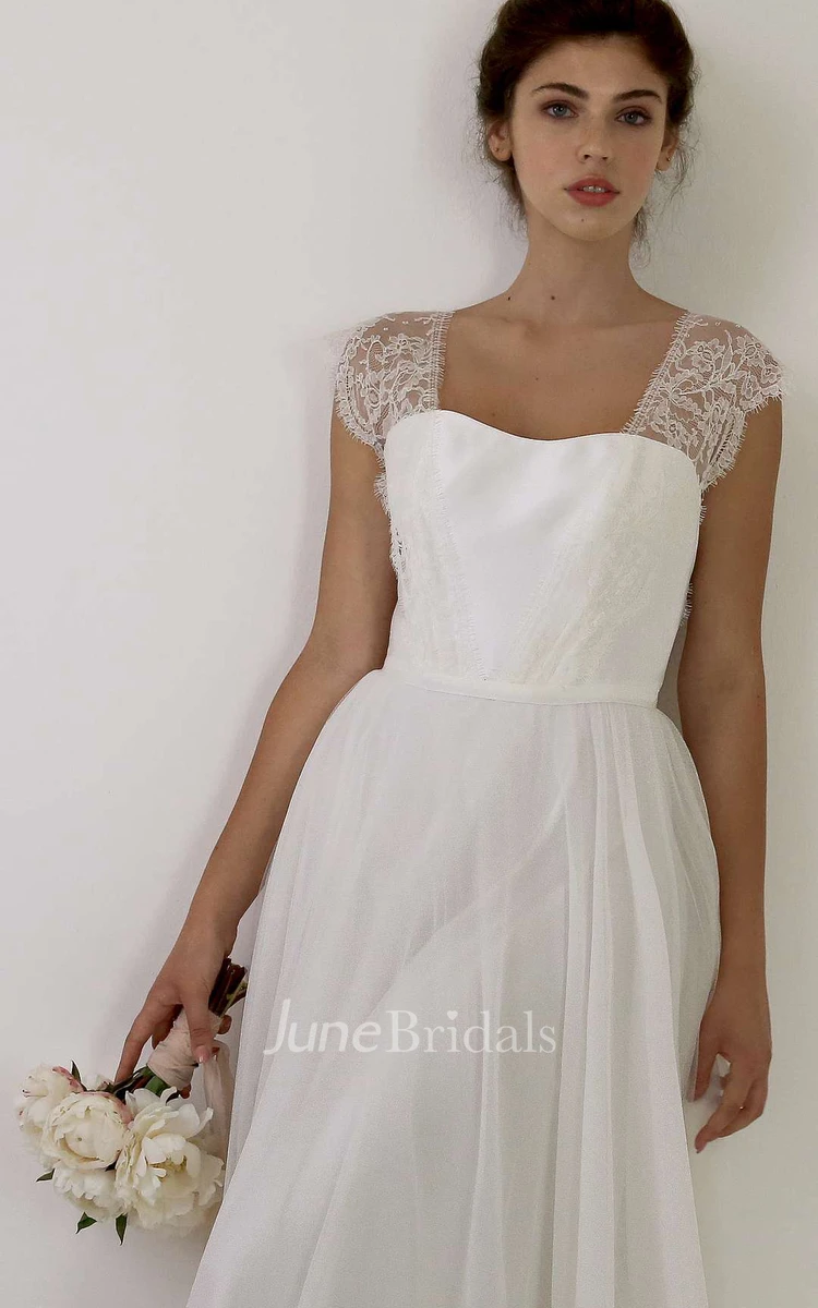 Bohemian Scoop Tulle Sleeveless Floor-Length A Line Wedding Dress With Bow