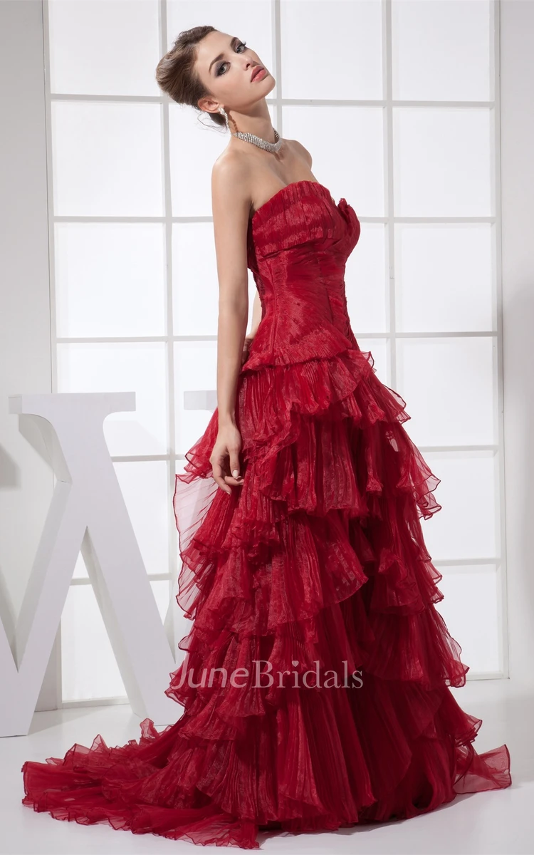 Flamboyant Sweetheart Ruched Dress with Tiers and Sweep Train