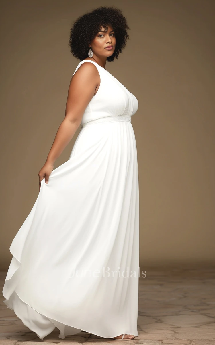 A-Line Plus Size Chiffon Sleeveless Wedding Dress V-neck Simple Casual Bohemian Elegant Country Garden Beach