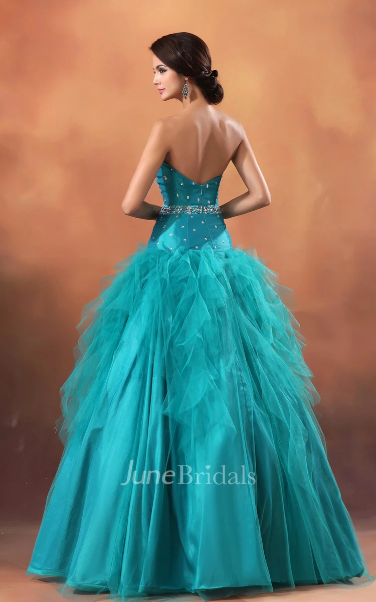 Strapless A-Line Princess Ball Gown With Crystal Detailing And Ruffles