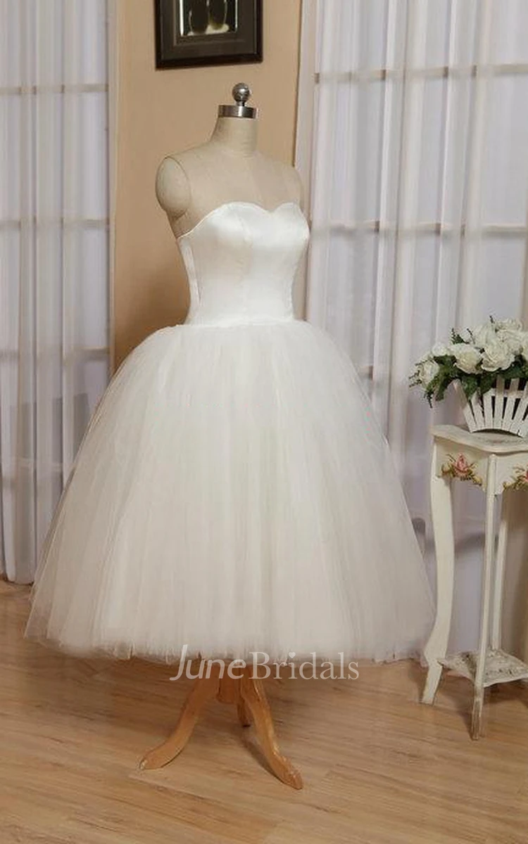 Sweetheart Empire Tea-Length Tulle Wedding Dress With Lace-Up Back