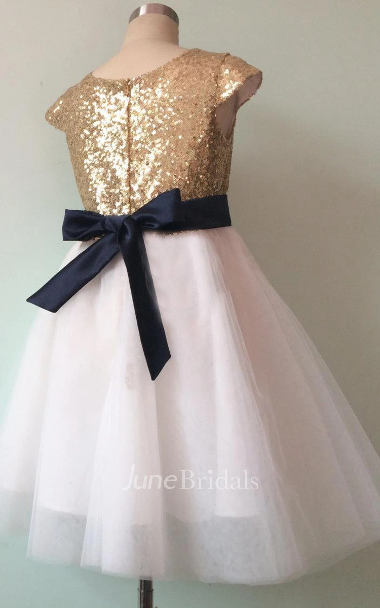 Cap Sleeve Tulle Dress With Sequins and Pleated 