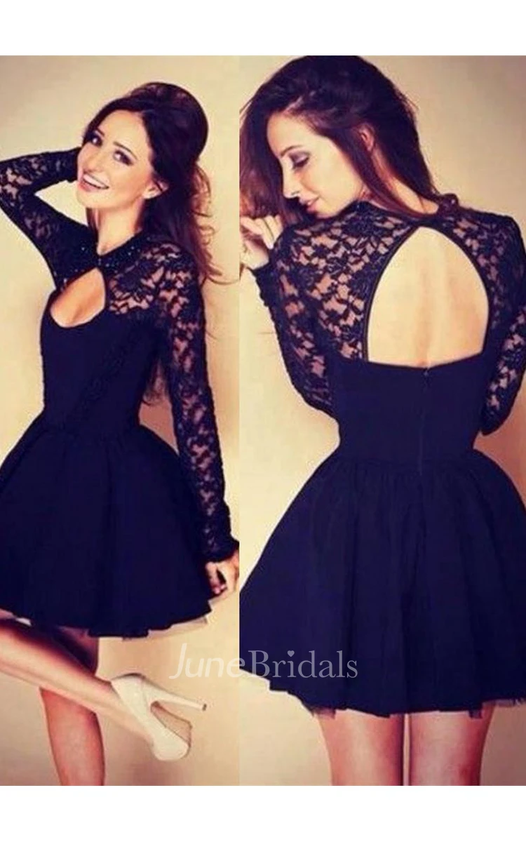 Sexy Halter Long Sleeve Short Homecoming Dress With Lace