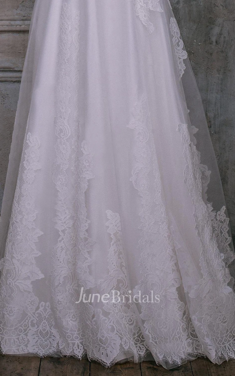 Tulle Lace Taffeta Weddig Dress With Low-V Back