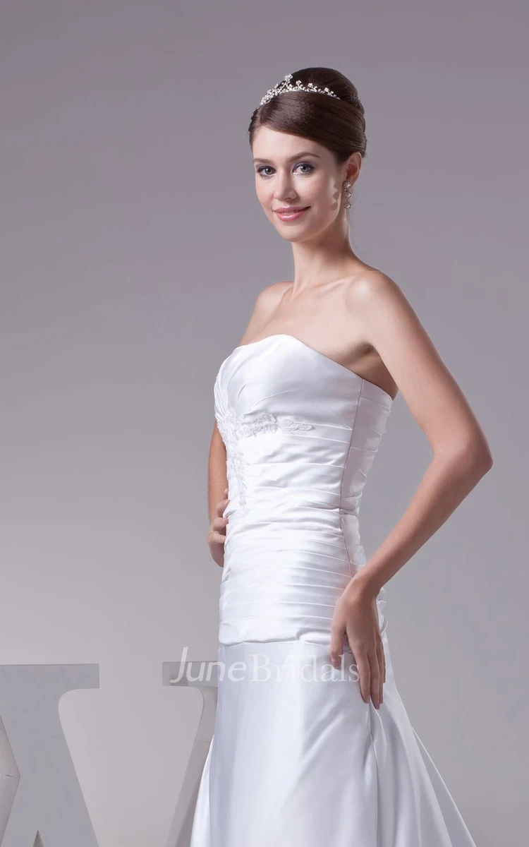 Strapless Central-Ruched Sheath Dress With Beading and Sweep Train