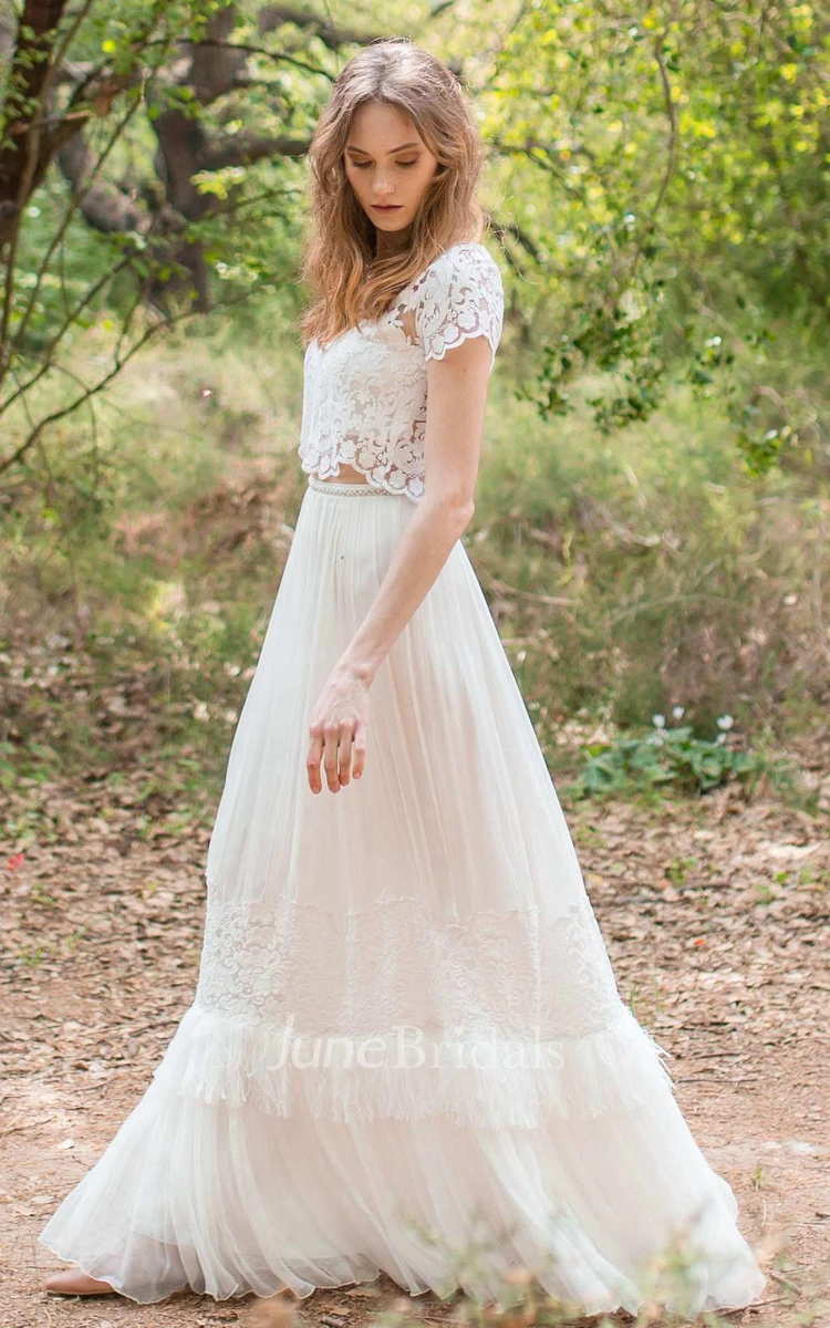 Chiffon Sequins Beaded Lace Wedding Dress