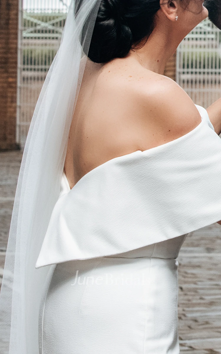 Simple Casual Off-the-shoulder Mermaid Open Back Wedding Dress with Chapel Train for Women