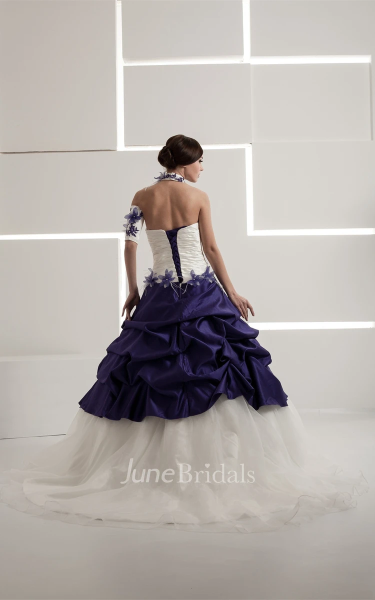 Strapless Pick-Up A-Line Ball Gown with Ruching and Appliques