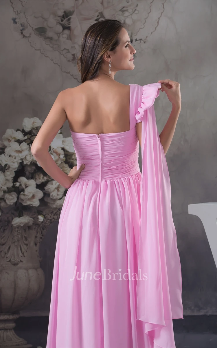 Pastel Asymmetrical Chiffon Dress with Ruching and Pleats