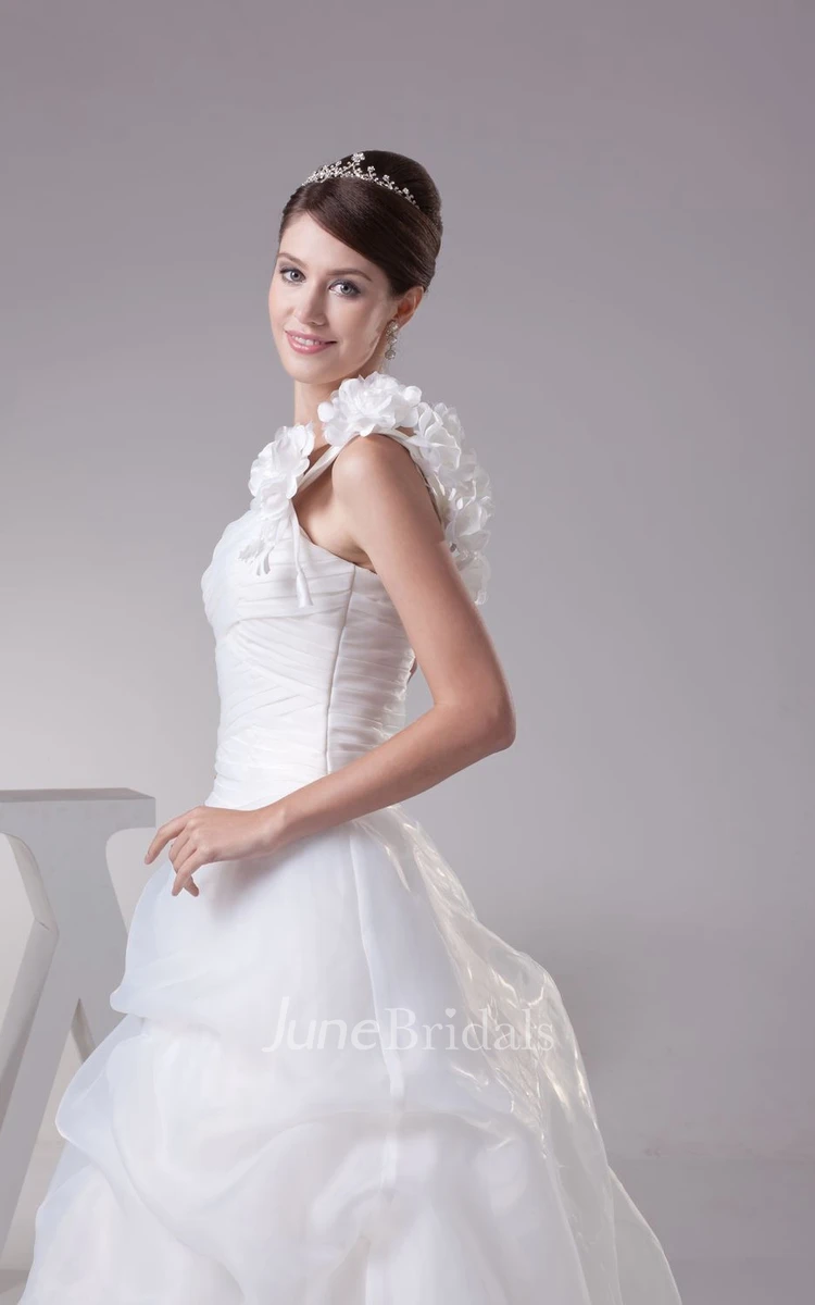 Ethereal Ruched A-Line Pick-Up Dress With Single Strap