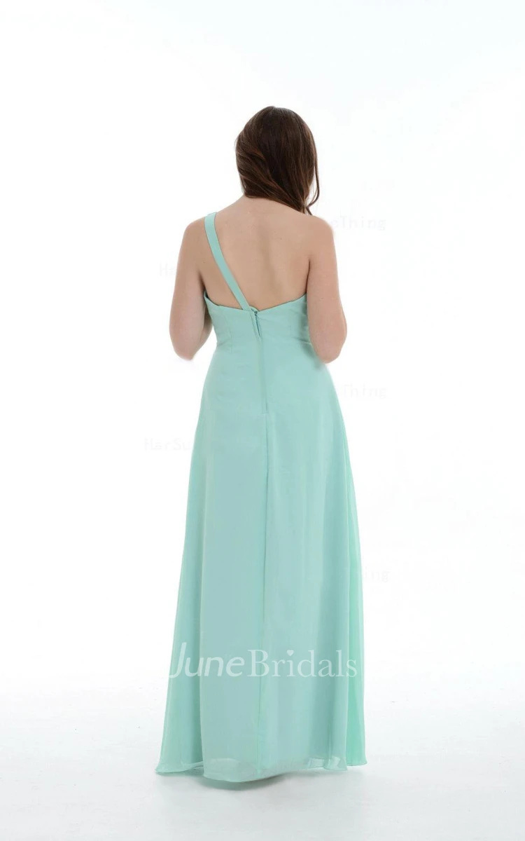 A-line Floor-length One-shoulder Chiffon&Satin Dress With Ruffles