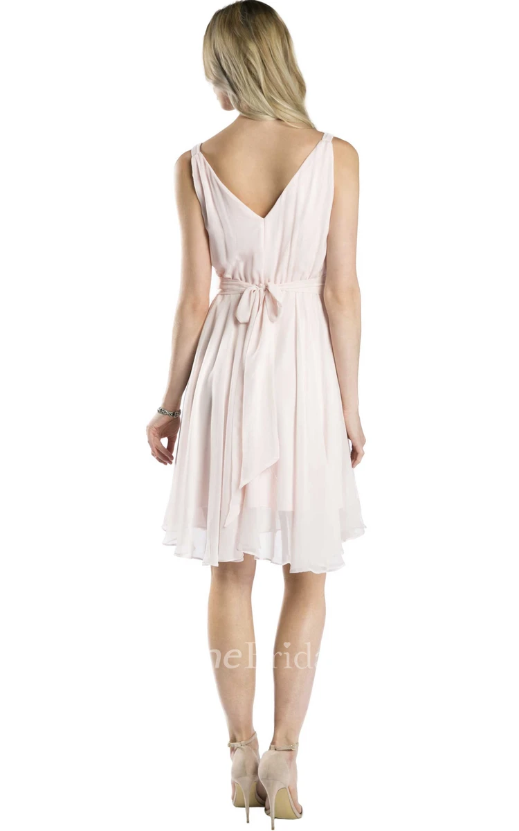 Mini V-Neck Draped Sleeveless Chiffon Muti-Color Convertible Bridesmaid Dress With Bow