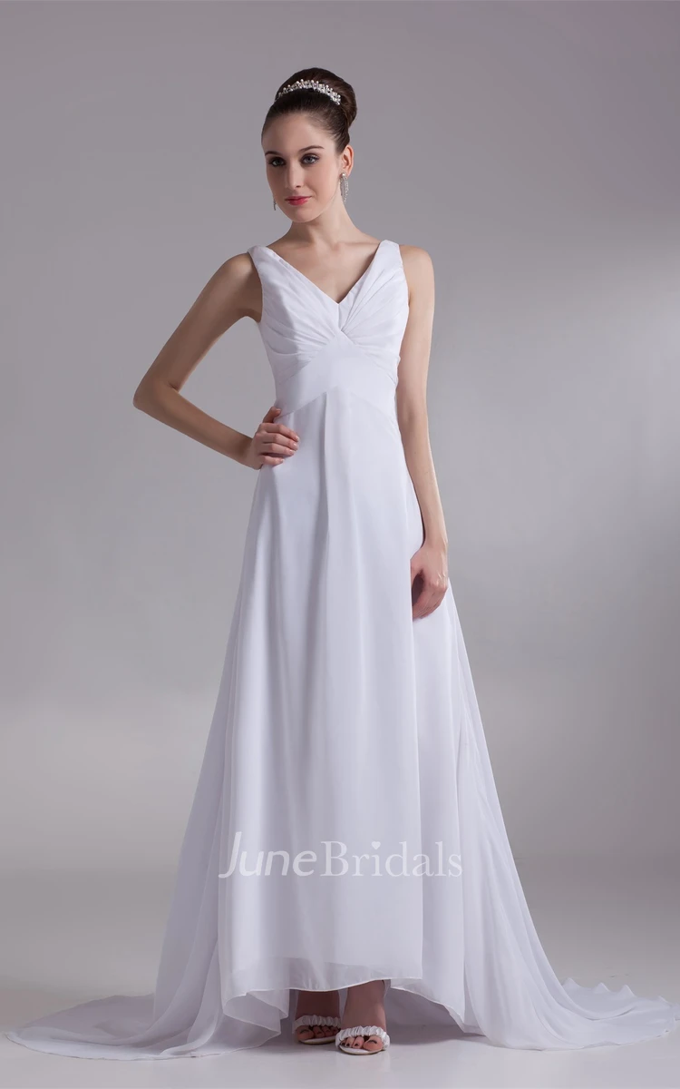 V-Neck Sleeveless Chiffon Long Dress with Pleats