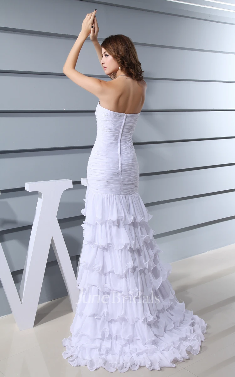 Fairy Sweetheart Chiffon Ruched Dress With Beading and Front Slit