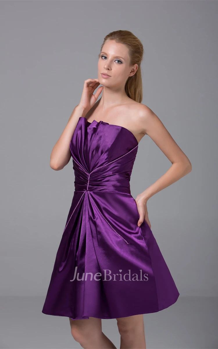 Strapless Satin A-Line Short Dress with Ruching