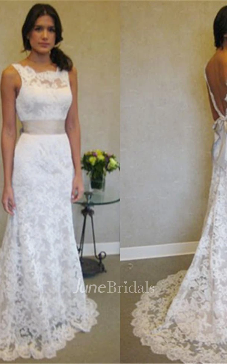 Elegant Lace A-line Sleeveless White Wedding Dress Sweep Train