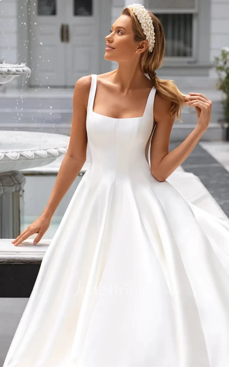 Simple A Line Chiffon Wedding Dress With Puff Sleeve And