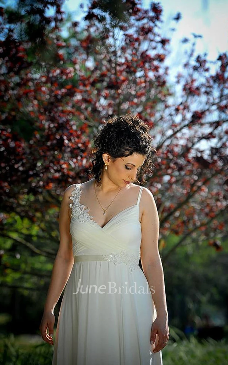 Chiffon Beaded Lace Backless Wedding Dress and Hand-woven Champagne Color Vine Flower Branches Hair Comb