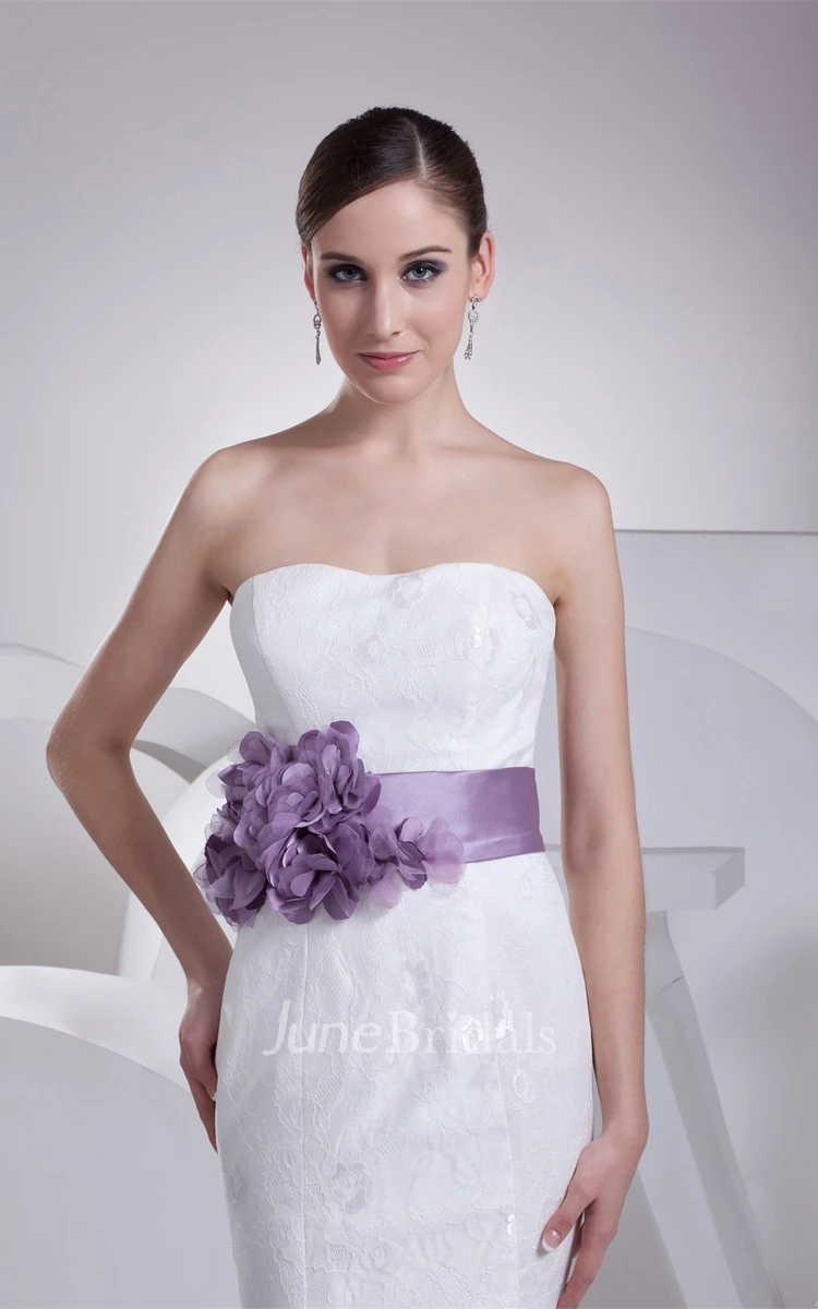 Strapless Appliqued Dress with Floral Waist and Trumpet Silhouette