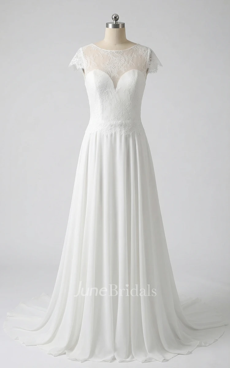 Elegant Lace A-Line Cap Sleeve Wedding Dress with Illusion Deep-V Back