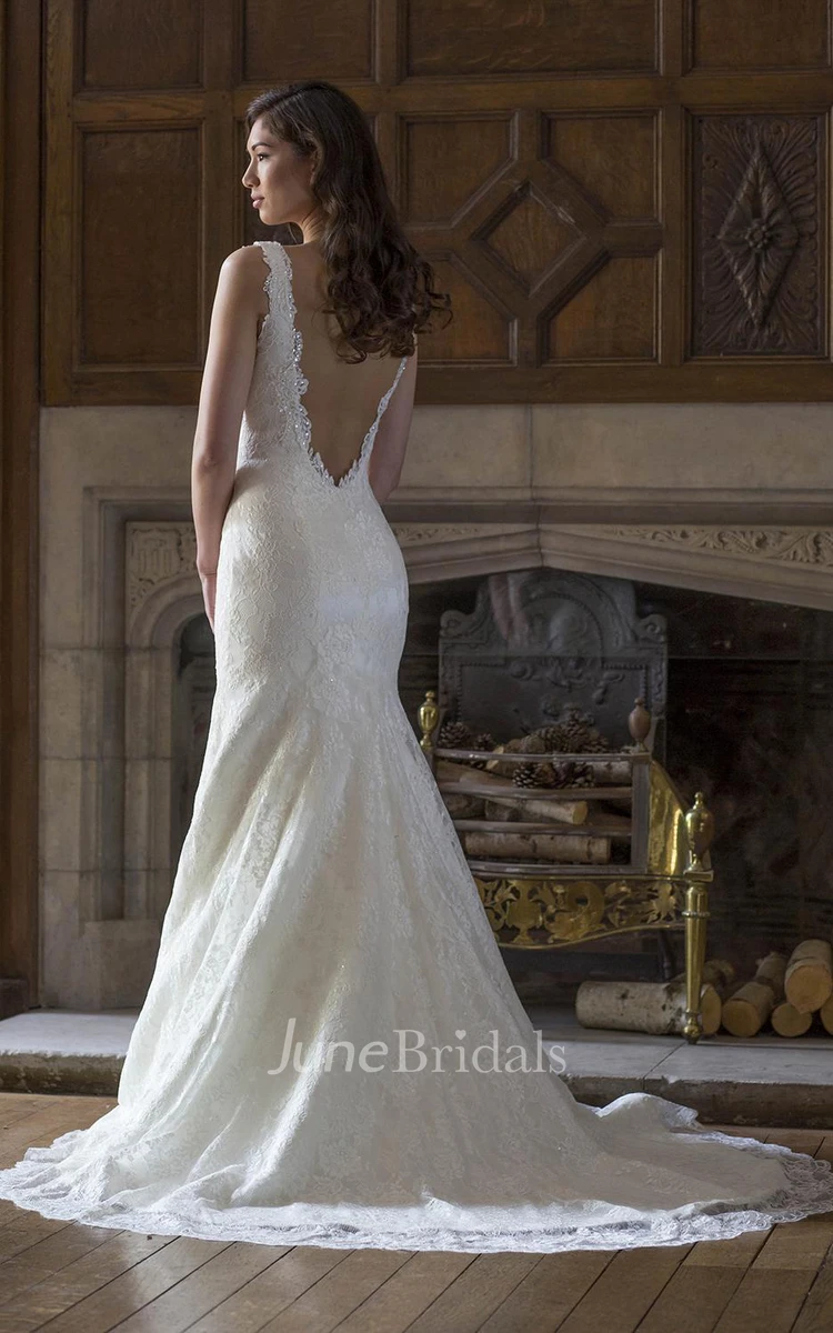 Sequined V-Neck Lace Long Spring Wedding Dress Sleeveless Bridal Gown