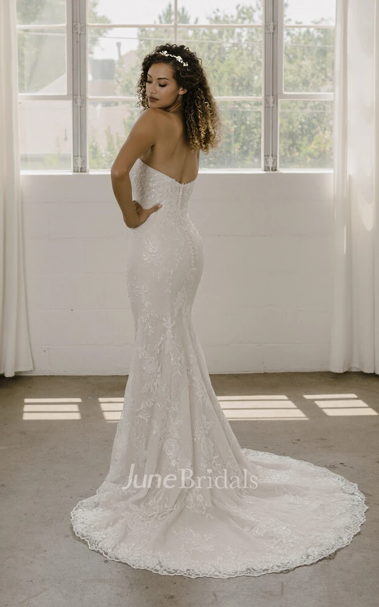 Sleeveless Mermaid Sweetheart And Buttons Lace Wedding Dress With Open Back
