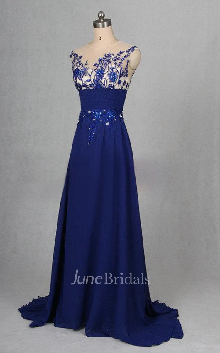 Chiffon Sleeveless Dress With Beading And Appliques