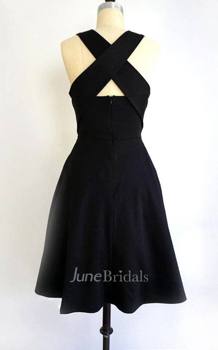 A-line Short Dress With Pockets and Cross Back Straps