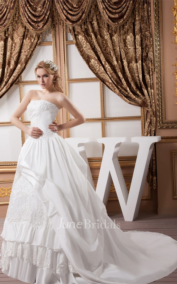 Strapless Pick-Up Lace Ball Gown with Beading and Tiers