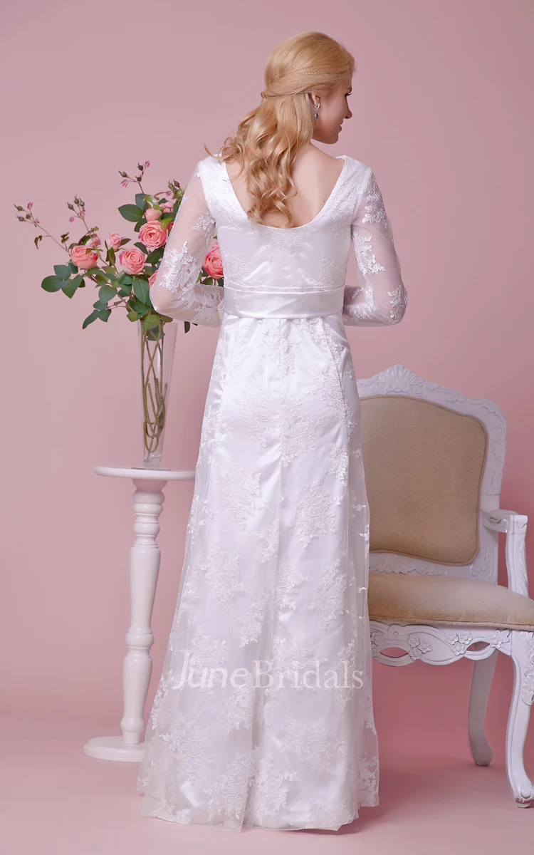 Bateau Neck Long-sleeved Lace Maternity Wedding Dress With Scoop Back
