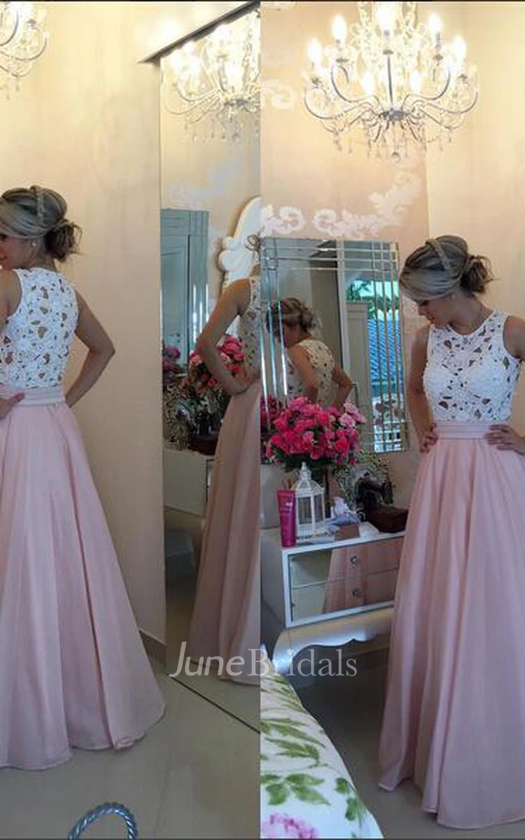 Modern Illusion Chiffon A-line Prom Dress Lace Pearls