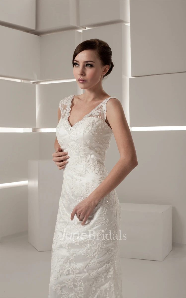 Caped-Sleeve V-Neck Mermaid Dress with Lace and Beading