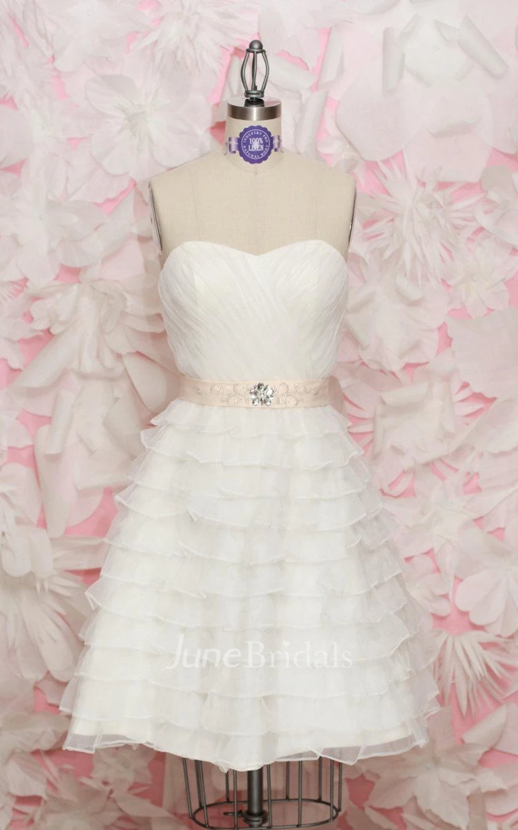 Sweetheart Organza Wedding Dress With Sash Crystal Detailing And Tiers