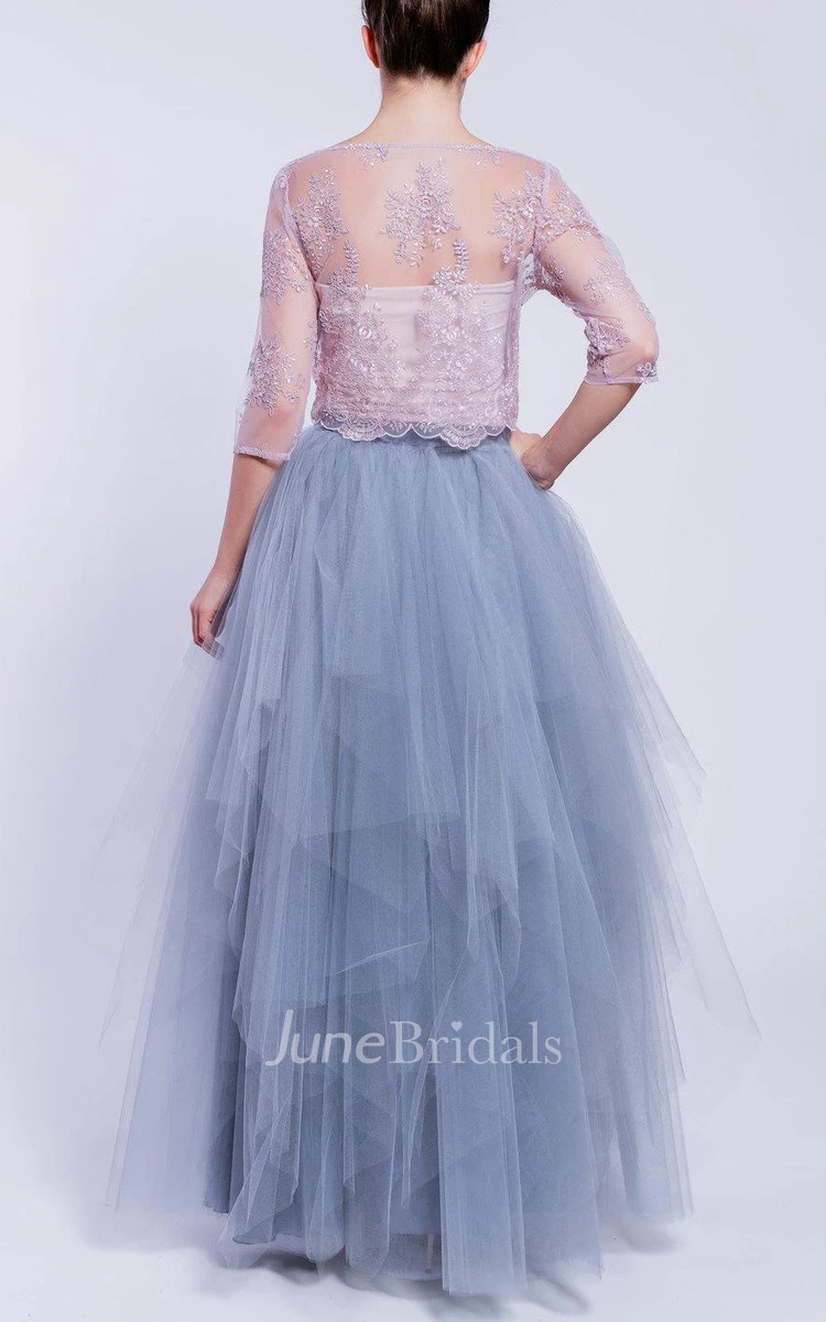 Long Tulle&Satin Dress With Tiers