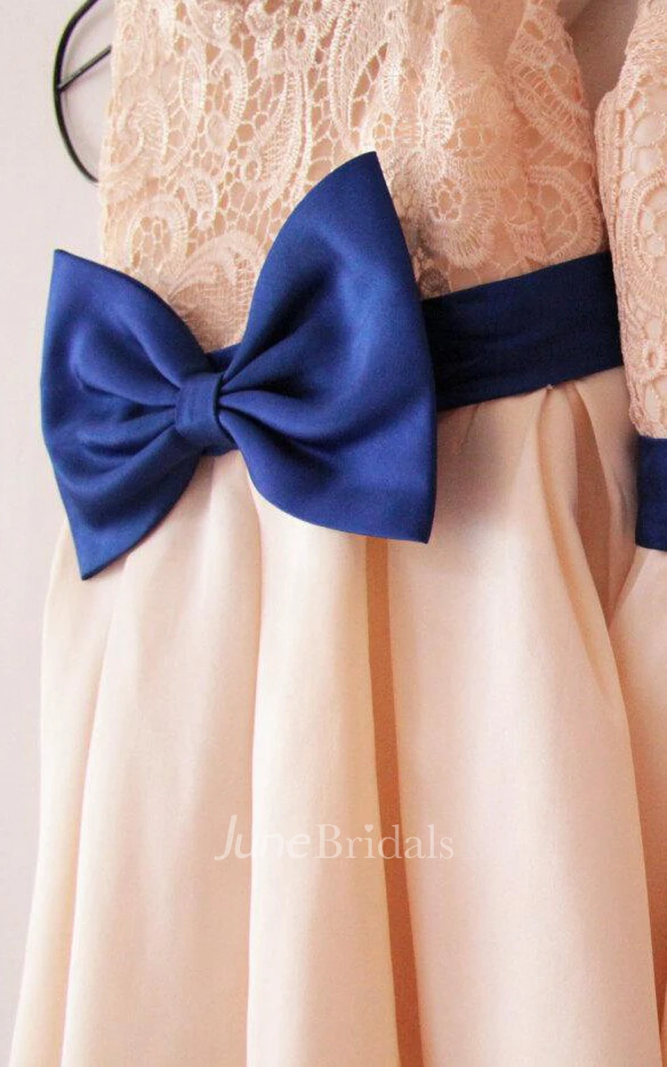 Elegant Lace Bodice Dress With Bow Sash