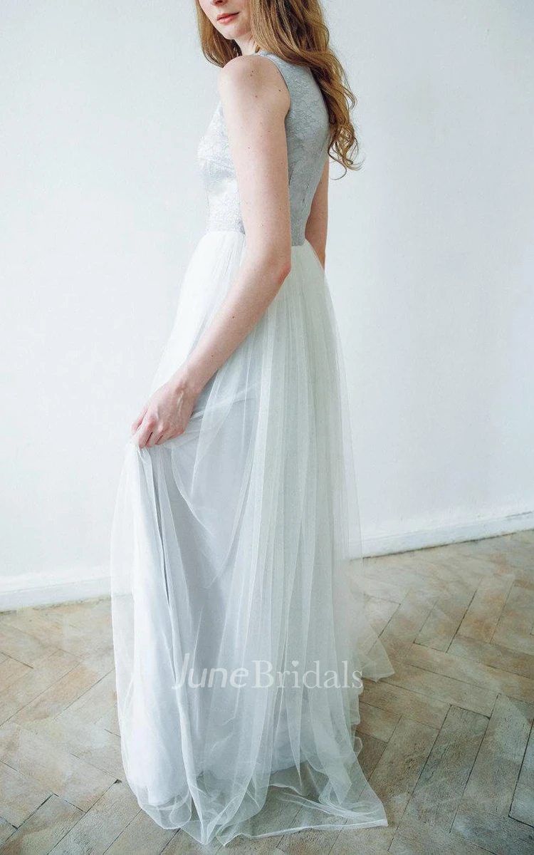 A-line Maxi Tulle&Lace Dress With Sash Ribbon