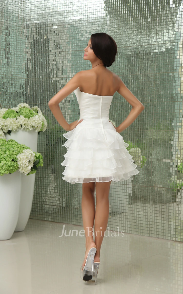 Vibrant Strapless Gown With Apliques And Ruffles