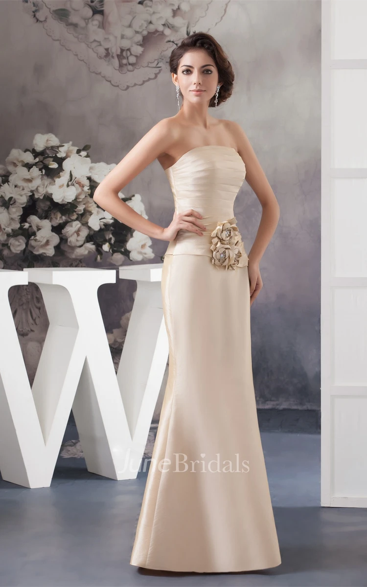 Strapless Ruched Sheath Dress with Flower and Bolero