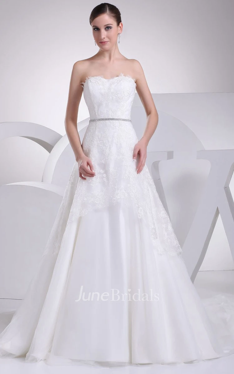 Sweetheart Appliqued A-Line Dress With Beading and Corset Back