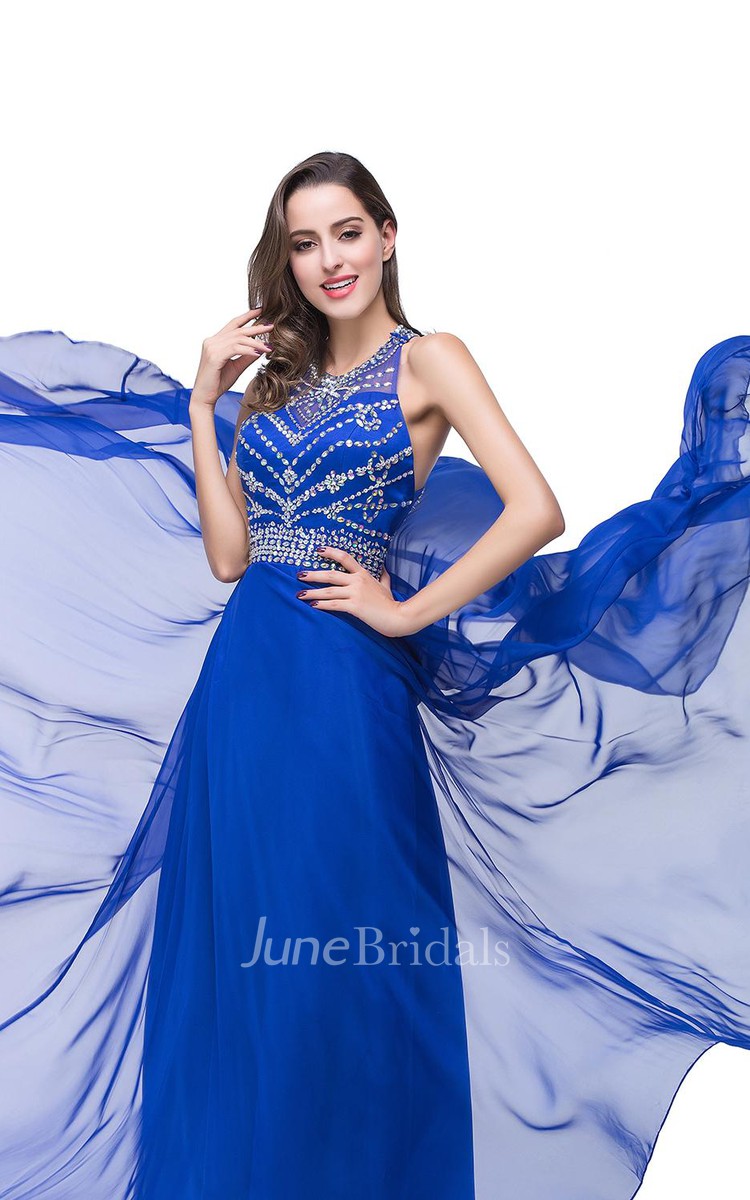 Royal fashion blue chiffon dress