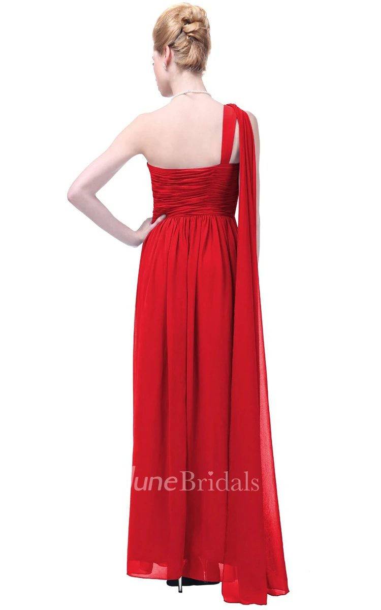 One-shoulder Pleated and Ruching Dress With Belt