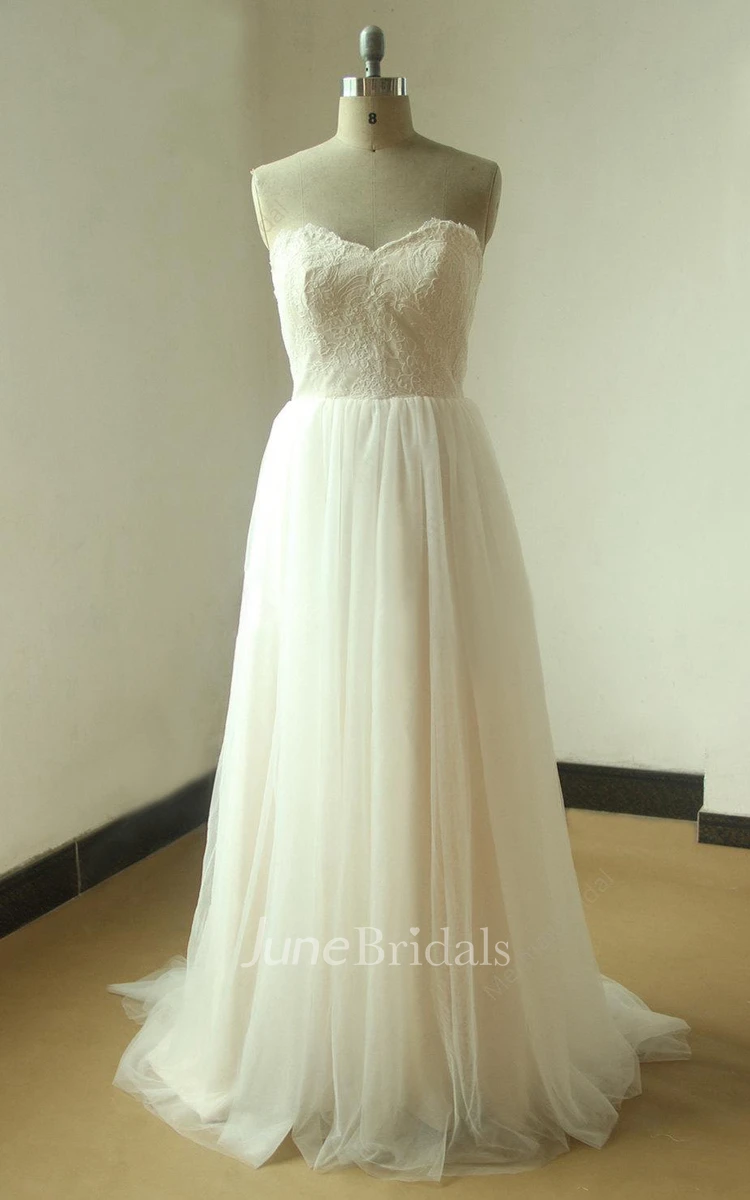 Sweetheart A-Line Tulle Wedding Dress With Lace Bodice