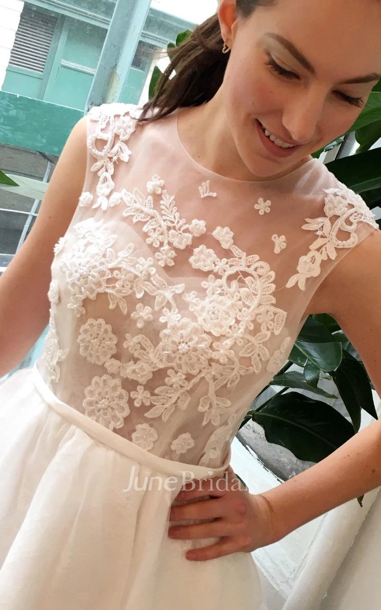 Tea-Length Organza Wedding Dress With Heart Open Back