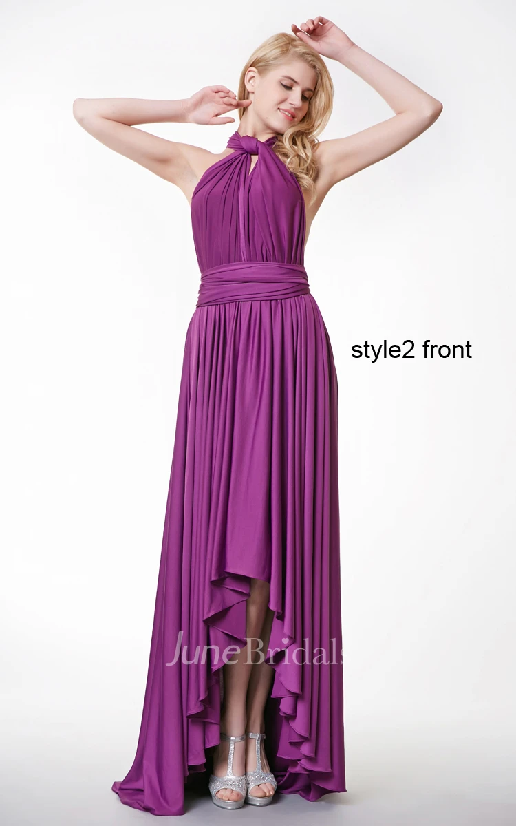 Convertible Ruffled A-line High-low Jersey Dress With Pleats