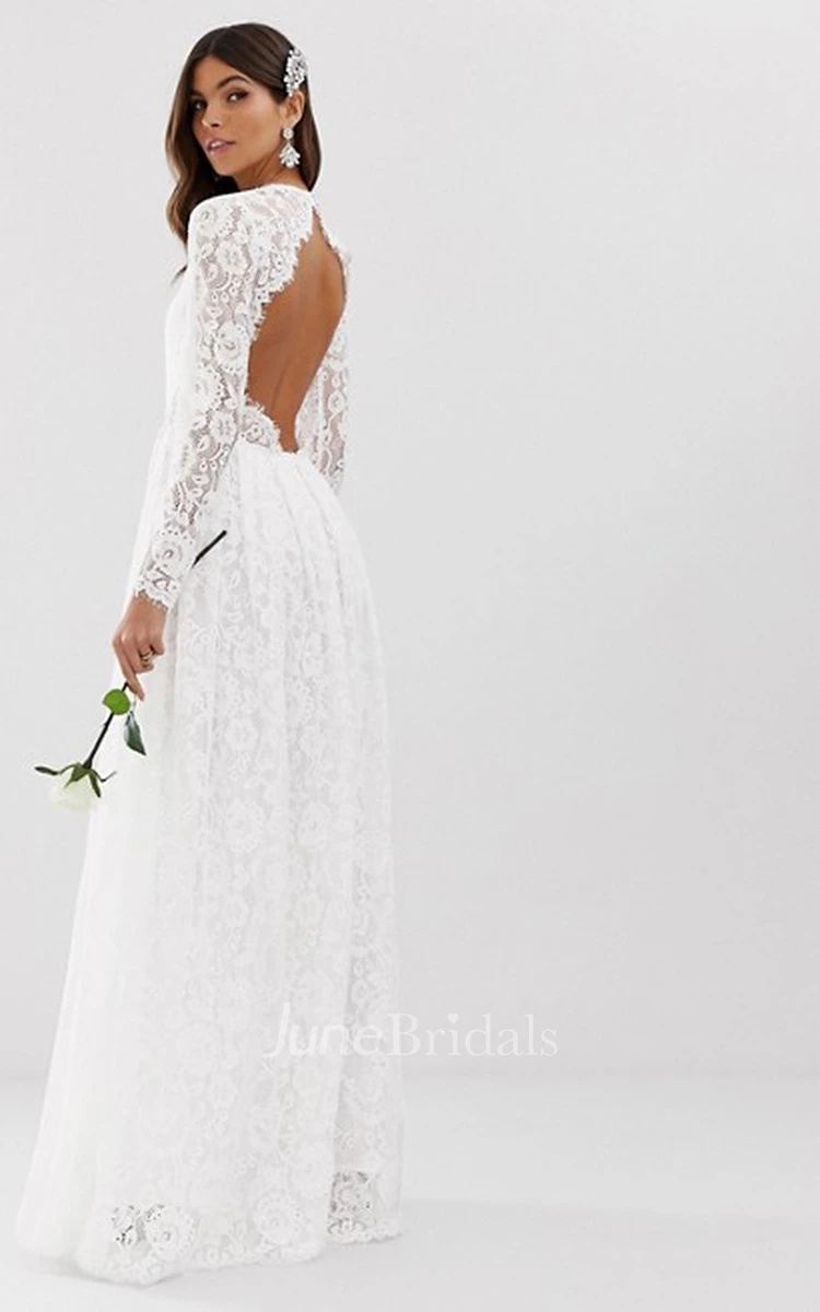 Sexy Lace Sheath Plunging Neckline Keyhole Wedding Dress