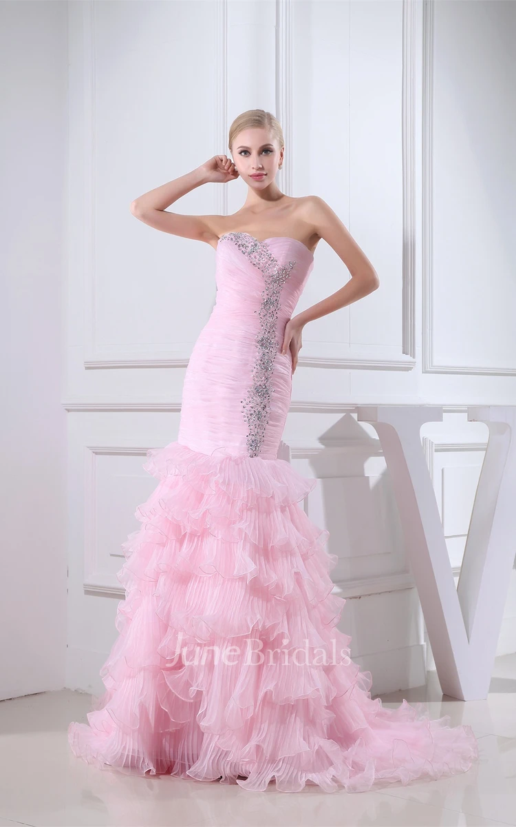 Sweetheart Criss-Cross Organza Dress with Tiers and Beading