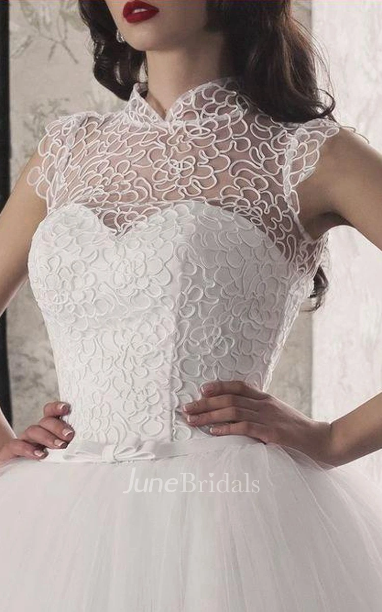 Off-The-Shoulder Illusion Sleeve Tulle Lace Button Lace-Up Corset