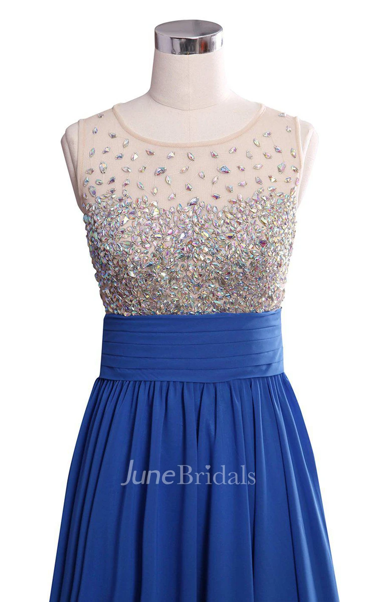 Sleeveless A-line Gown With Rhinestones Bodice